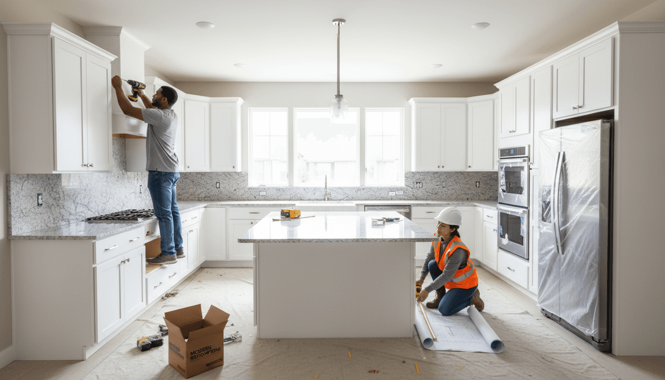 Kitchen renovation with new cabinetry being installed